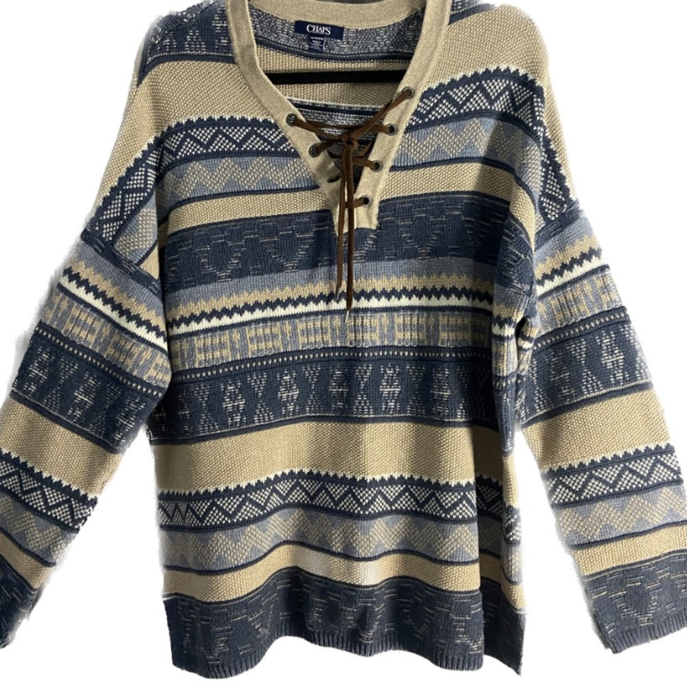 Chaps Thick Warm Southwestern Thermal Zigzag Sweater Size XL